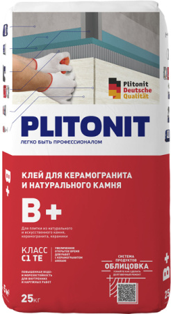 PLITONIT В+ -25 клей для крупноформатного керамогранита и натурального камня, класс С1ТЕ